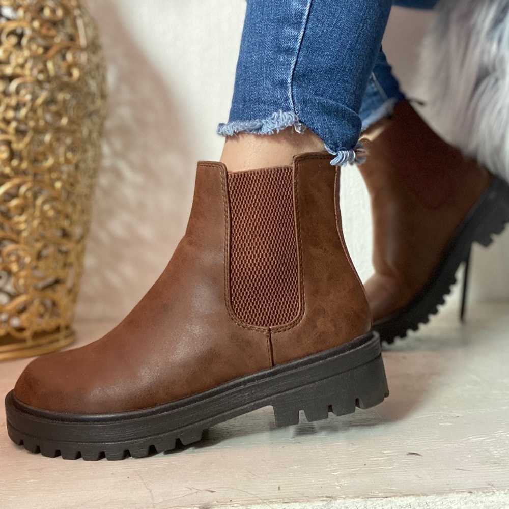 Brown Brush Motorcycle Platform Booties - Picture 4 of 10